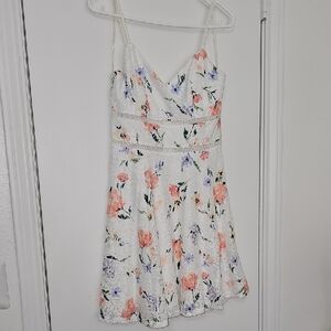 Trixxi Floral Mini Dress - White with Pink and Purple Accents